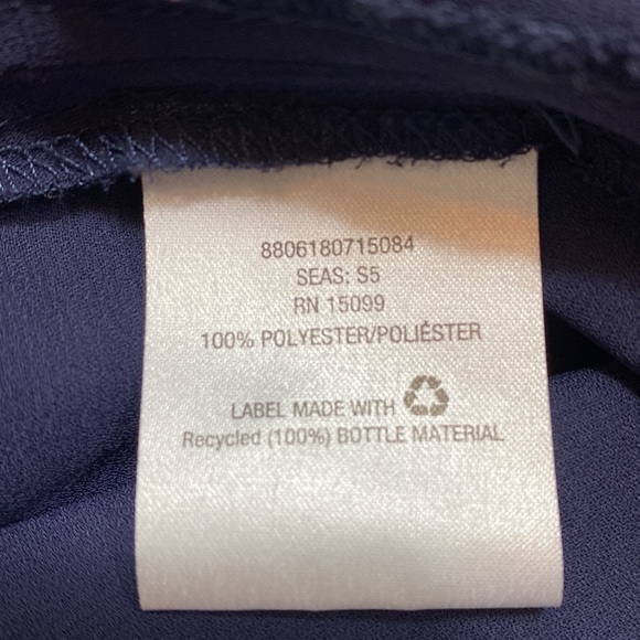 Navy Sheer V-Neck Long Sleeves Blouse L - Picture 9 of 10